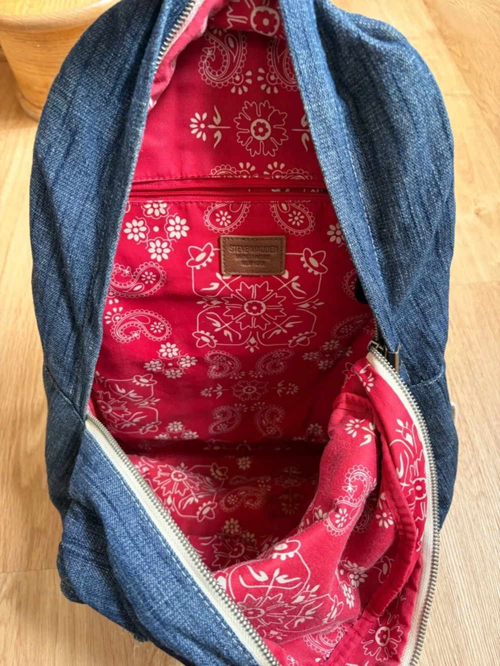 Rare Steve Madden Denim Patch Backpack Blue Red Bandana USA Aztec $108 unisex